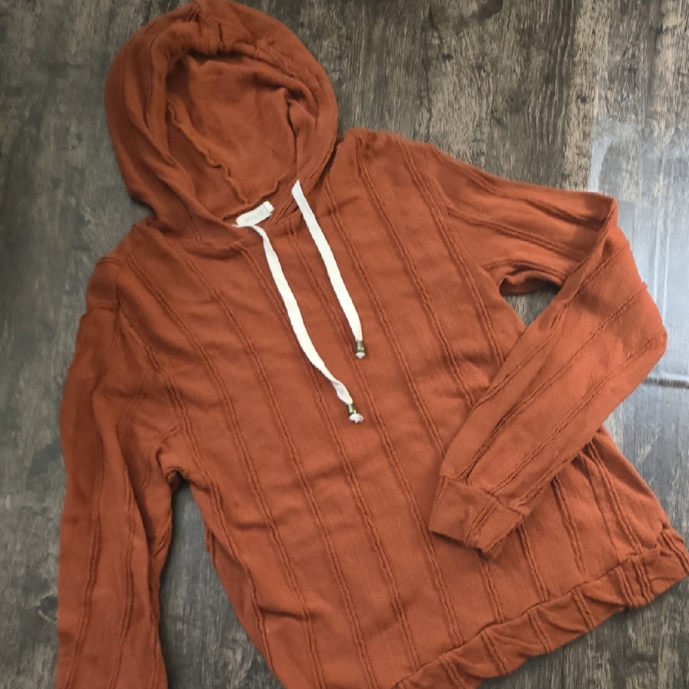 ROOLEE Women's Rust Hooded Sweater Ribbed Seamz Sz L